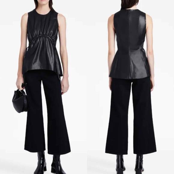 Proenza Schouler White Label Drawstring Detail Faux Leather Top Size 4 - Picture 9 of 13